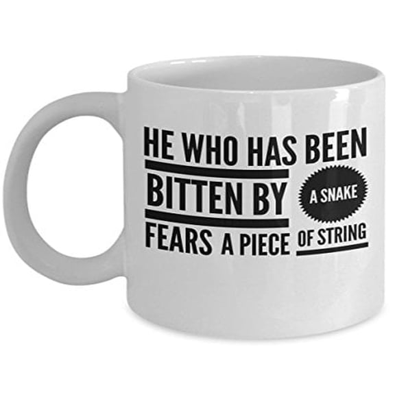 Snake 11 oz Coffee Mug - He Who Has Been Bitten By A Fears A Piece Of String White Ceramic Gift