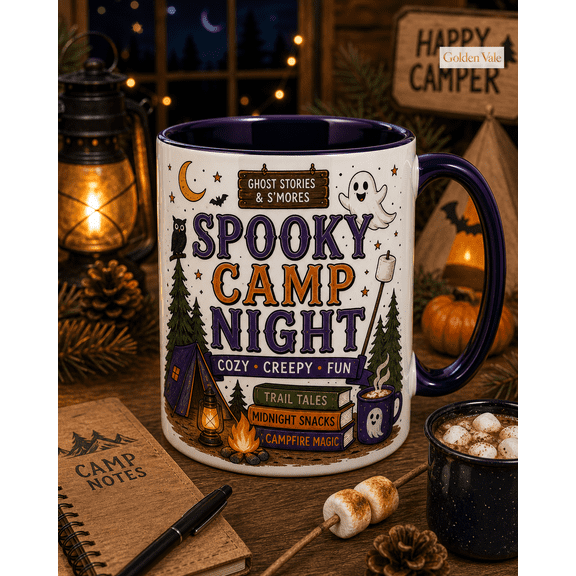 Mug Spooky Camp Night Ceramic Drinkware for Coffee and Cocoa, Camper Gift