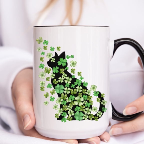 Mug St Patricks day, Shamrock mug, St Patrick cat, Paddys Day Gift, Lucky four Leaf Clover Mug, clover cat mug, cat mom mug, cat lover gift