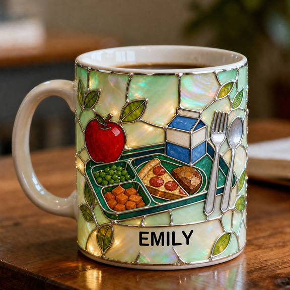 Mug Stained Glass Cafeteria Lunch Tray 2D Printed for Coffee Breaks Cafeteria Staff