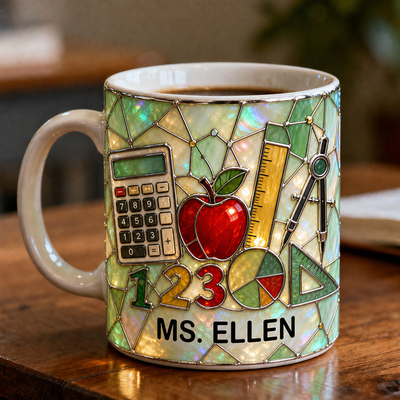 Mug Stained Glass Math Teacher Ceramic Coffee Cup for Desk Use Teacher Gift