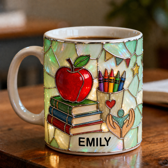 Mug Stained Glass Teaching Assistant Ceramic Coffee Cup for Classroom Desk Teacher Aide Gift
