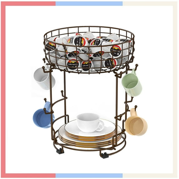 Mug Tree Organizer with Storage Basket Stand Storage Rack for Kitchen, Bronze
