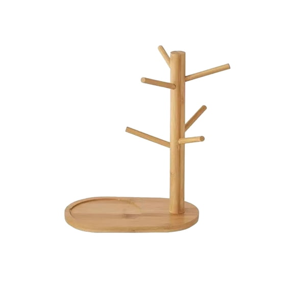 Mug Tree Stand Coffee Cup Holder Rack Kitchen Countertop Organizer for Mugs Glasses Cups Wooden Drying Storage Display Space-Saving Home Decor