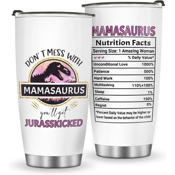 Mug Tumbler Gifts for Mom Mamasaurus Gift for Mama from Daughter Son Husband Birthday Mothers Day Christmas Valentines Mommy Dinosaur Present 20oz Stainless Steel Travel Coffee Cup