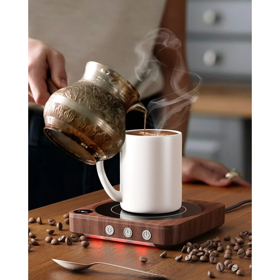 Mug Warmer - 36W Coffee  with Temperature Display, 2-12H Auto Shut Off,  Candle Warmer for Desk (Wood)