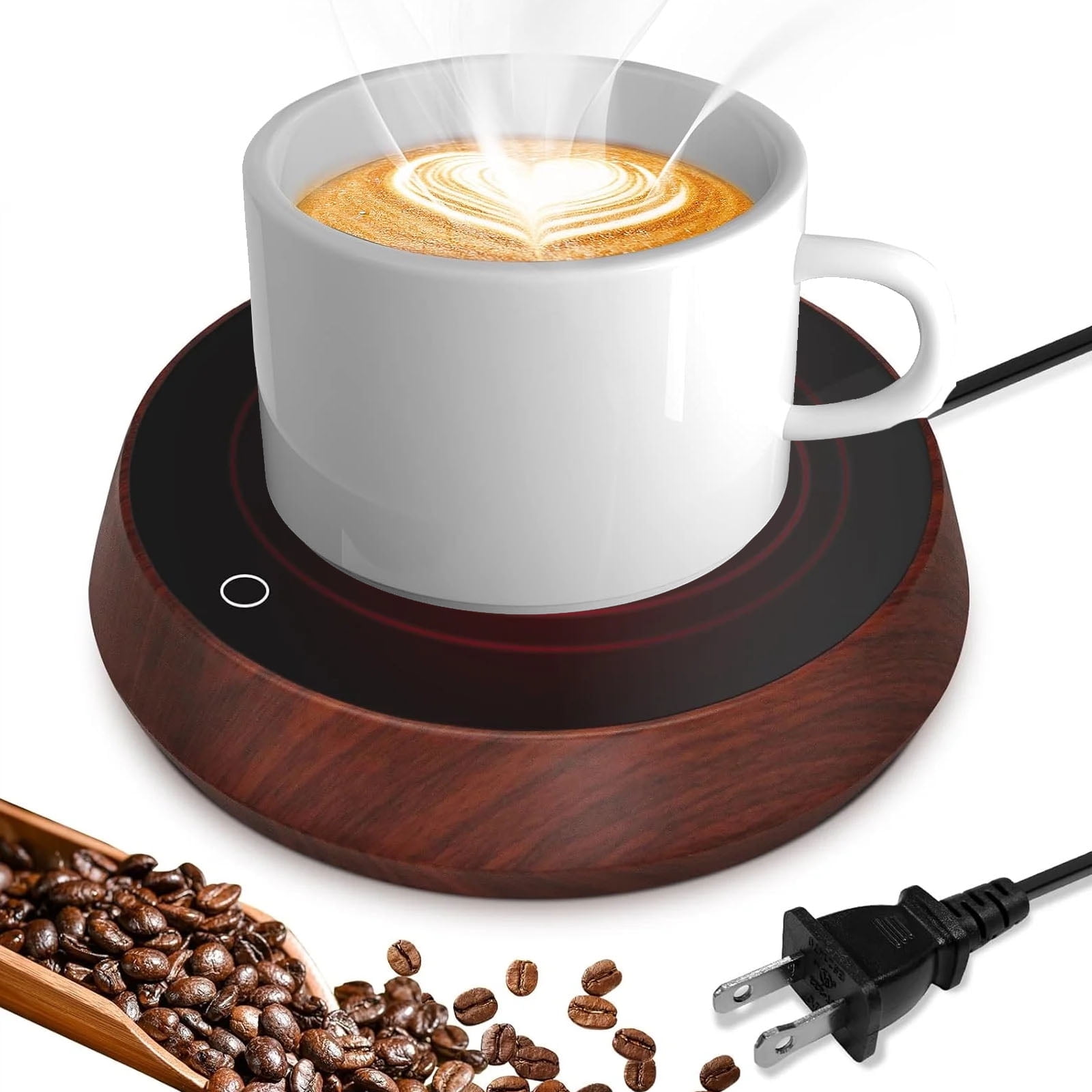 Mug Warmer, Coffee Mug Warmer for Desk, Cup Warmer Auto on/Off Gravity-Induction Mug Warmer, 2-Temperature Settings, Coffee Cup Warmer, Gifts for Family & Office, Wood Grain