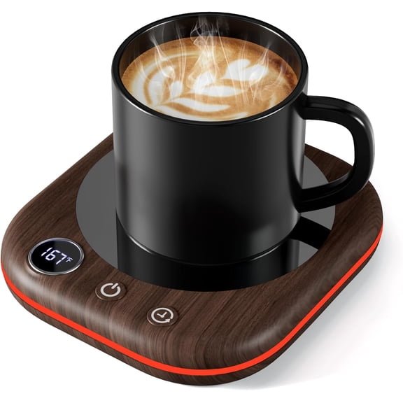 Mug Warmer Upgraded,Coffee Mug Warmer for Desk LEDs Light 3 Temp Settings (113-167F) 1-12H Timer 4 H Auto Shut Off Beverage Cup Candle Warmer for Coffee Tea Milk(Wood Grain)