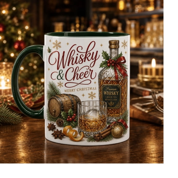 Mug Whisky and Cheer Ceramic Coffee Cup for Holiday Sipping Christmas Gift