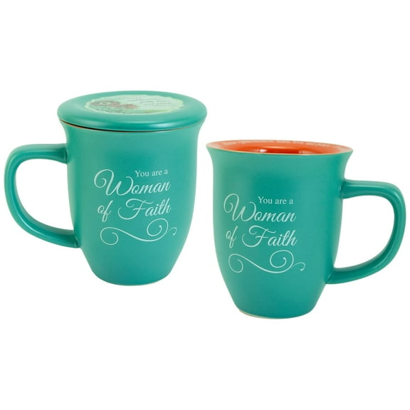 Mug-Woman Of Faith-Teal/Orange Interior w/Coaster/Lid (2 Tim 2:22)