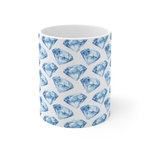 Mug oz Blue Diamond Pattern elry Art Mug, Aesthetic Ceramic Coffee Cup, Unique Gift Idea, Stylish Home Dr.