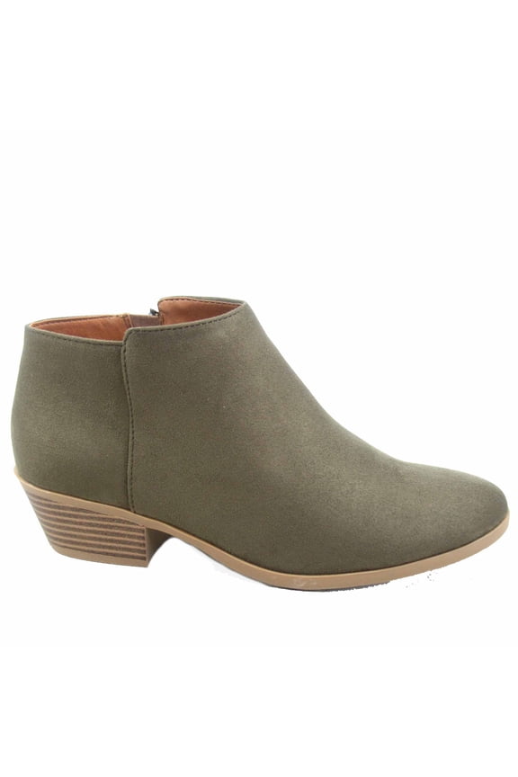 Mug-s Women's Fashion Low Chunky Heel Zipper Almond Toe Ankle Booties Shoes