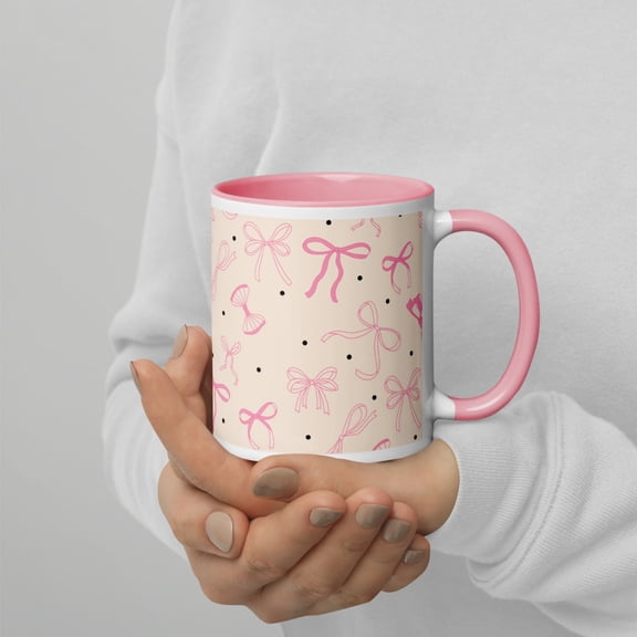 Mug with Color Inside, Coquette Pink Bow Mug, Color Cup, Girly, Gift for Her, Bows, Coffee Mug, Tea Cup
