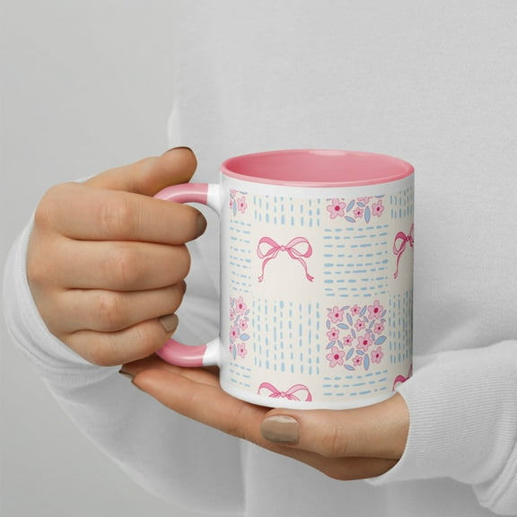 Mug with Color Inside, Coquette Pink Bow Mug, Floral, Girly, Gift for Her, Bows, Coffee Mug, Tea Cup