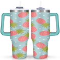 thumbnail image 1 of Mug with Handle and Straws 40 oz Stainless Steel Pineapple Travel Cup Birthday Present for Women Girls Daughter Mom Gifts for Him/Her Coffee Mugs, 1 of 7