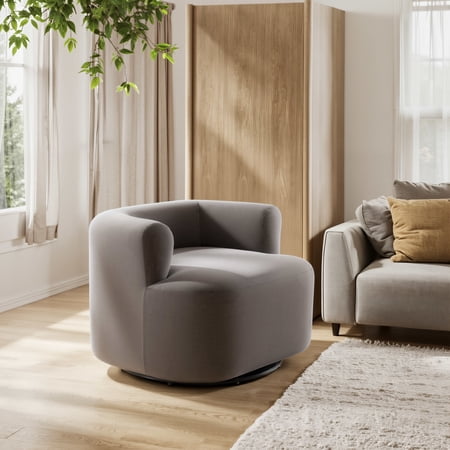 Mugav Swivel Chair Gray Accent Chair, Modern Style, Soft and smooth velvet fabric, Steel, Indoor Living