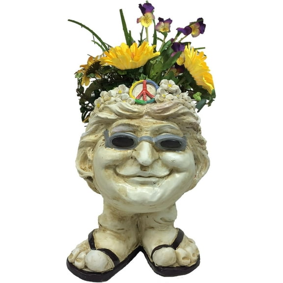 Muggly Homestyles 37494 Hippie Flower Child Janice Antique White Accent 13" Face Planter Garden Statue (Holds 4" Pot)