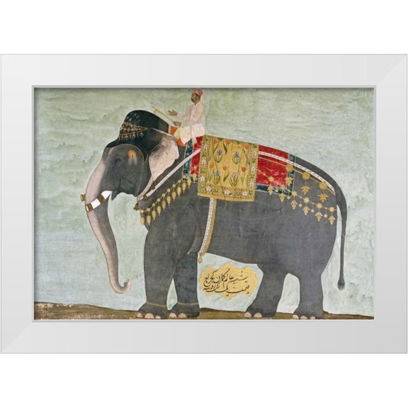 Mughal 14x11 White Modern Wood Framed Museum Art Print Titled - Portrait of The Elephant Alam-Guman Gajraj