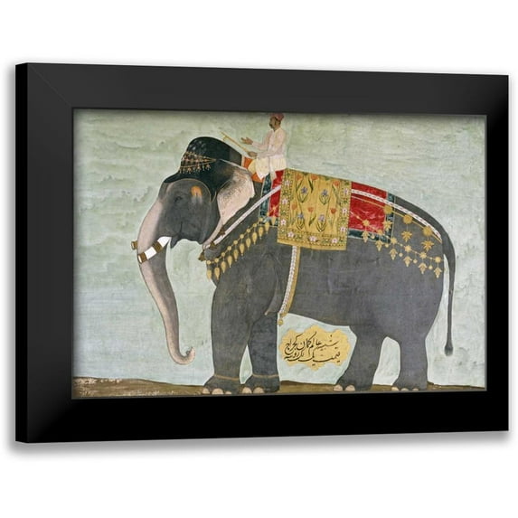 Mughal 18x14 Black Modern Framed Museum Art Print Titled - Portrait of The Elephant Alam-Guman Gajraj
