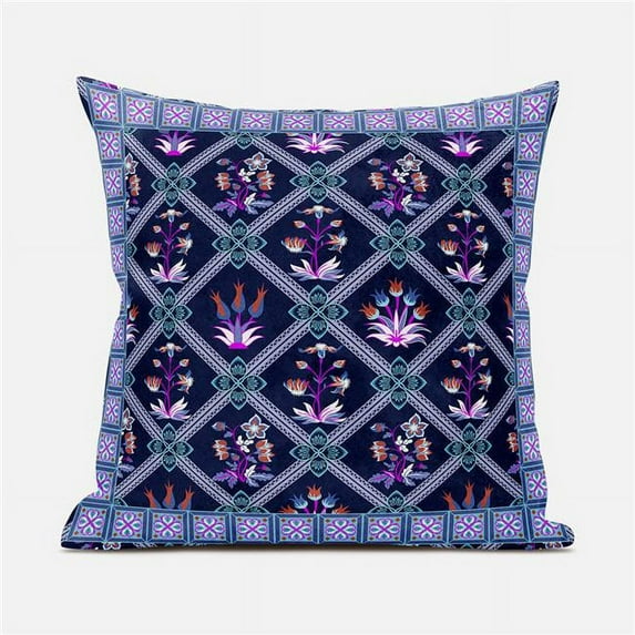 Mughal Art Indoor/Outdoor Pillow in Indigo Purple Orange Gray 28x28