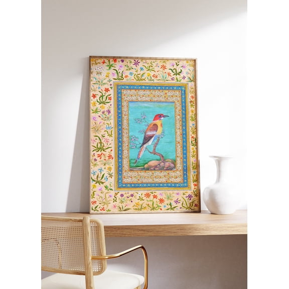 Mughal Bird Flowers Miniature Unframed Paper Print