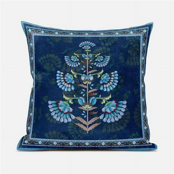 Mughal Buta Indoor/Outdoor Pillow in Blue Brown 20x20