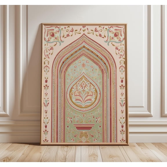 Mughal Floral Arch Print, Indian Wall Art, Oriental Botanical Poster, Jaipur Palace Fresco Design, Heritage Home Decor 12x18 UNFRAMED