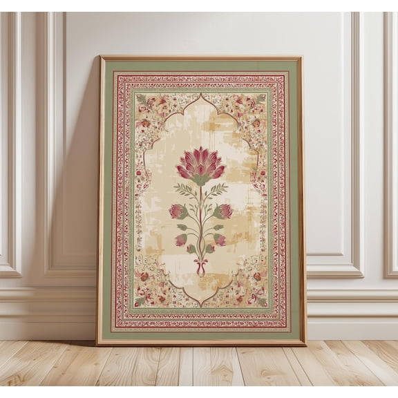 Mughal Floral Arch Print, Indian Wall Art, Oriental Botanical Poster, Jaipur Palace Fresco Design, Heritage Home Decor 8x12 UNFRAMED