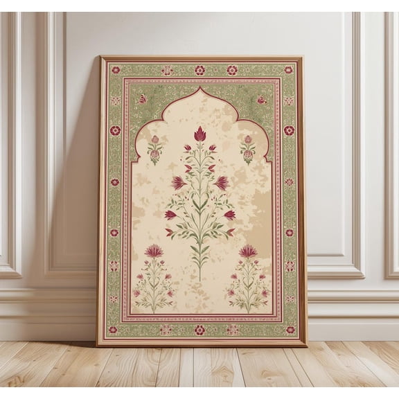 Mughal Floral Arch Print, Indian Wall Art, Oriental Botanical Poster, Jaipur Palace Fresco Design, Heritage Home Decor 8x12 UNFRAMED