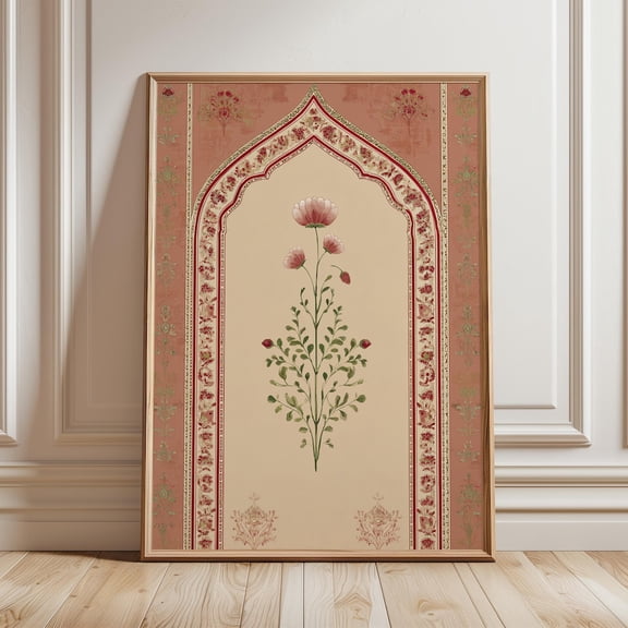 Mughal Floral Arch Print Indian Wall Art Oriental Botanical Poster Jaipur Palace Fresco Design Heritage Home Decor