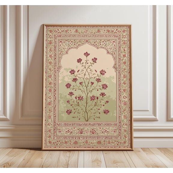 Mughal Floral Arch Print, Indian Wall Art, Oriental Botanical Poster, Jaipur Palace Fresco Design, Heritage Home Decor