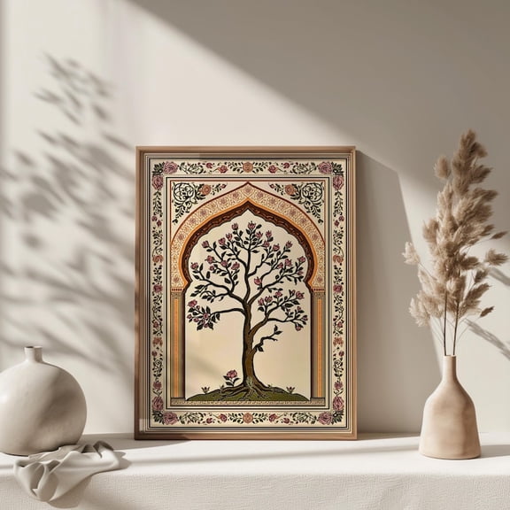 Mughal Floral Arch Print, Jaipur Palace Botanical Art, Vintage Indian Architecture Poster, Boho Botanical Wall Art 16x24 UNFRAMED