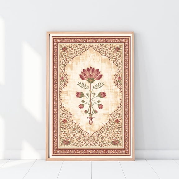 Mughal Floral Arch Wall Art, Indian Print, Oriental Botanical Poster, Jaipur Palace 12x18 UNFRAMED