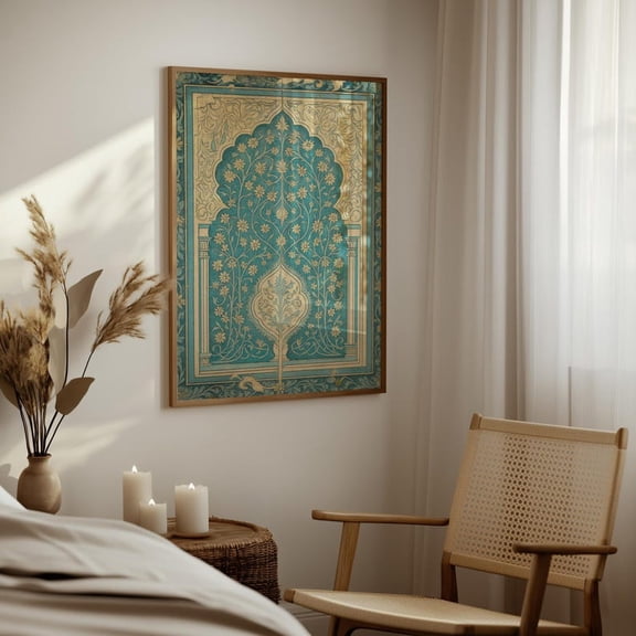 Mughal Floral Arch Wall Art: Islamic Middle Eastern Decor 8x12 UNFRAMED