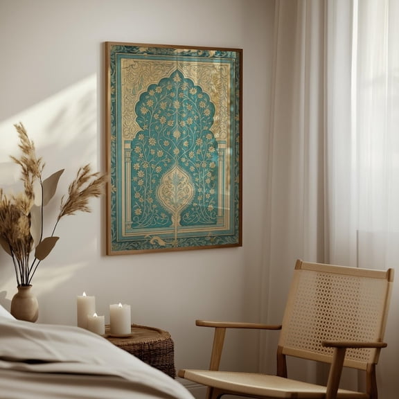 Mughal Floral Arch Wall Art: Islamic Middle Eastern Decor 8x12 UNFRAMED