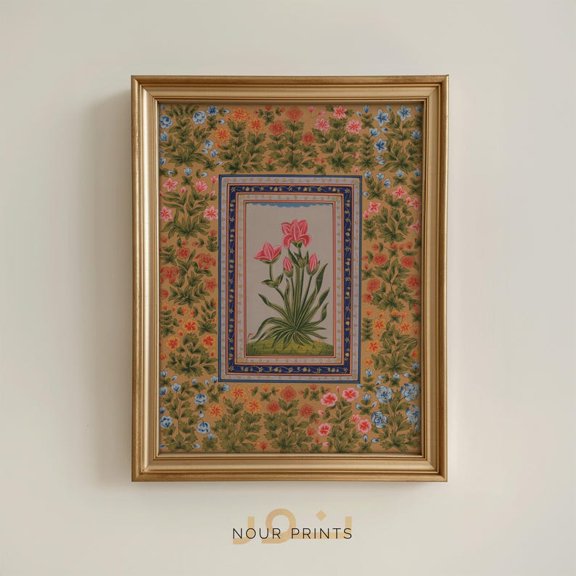 Mughal Floral Printable Wall Art, Indian Botanical Poster, Rajasthani Flower Miniature Print, South Asian Decor 12x18 UNFRAMED