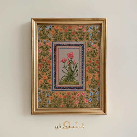 Mughal Floral Printable Wall Art, Indian Botanical Poster, Rajasthani Flower Miniature Print, South Asian Decor 16x24 UNFRAMED