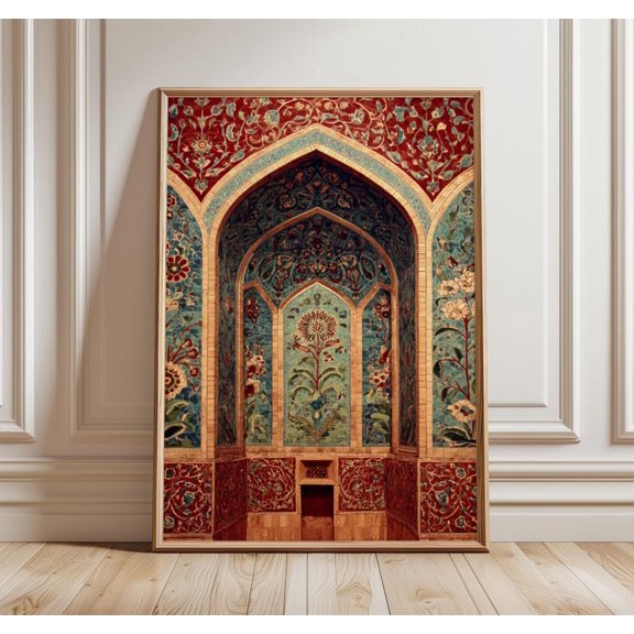 Mughal Floral Tile Print, Persian Architecture Wall Art, Islamic Geometric Poster, Oriental Heritage Decor, Bohemian Home Design 12x18 UNFRAMED