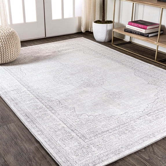 JONATHAN Y SILK ORCHID 5 x 8 Area Rug, Mughal Ornate Medallion Traditional - Gray, SOR101A-5