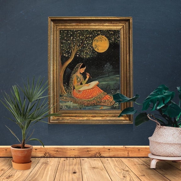 Mughal Princess Art Print, Moonlight Writing, Desi Decor 24x36 UNFRAMED