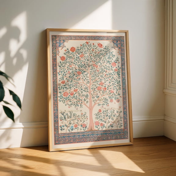 Mughal Tree of Life Wall Art Antique Indian Floral Textile Inspired Print Boho Vintage Decor, Poster Only