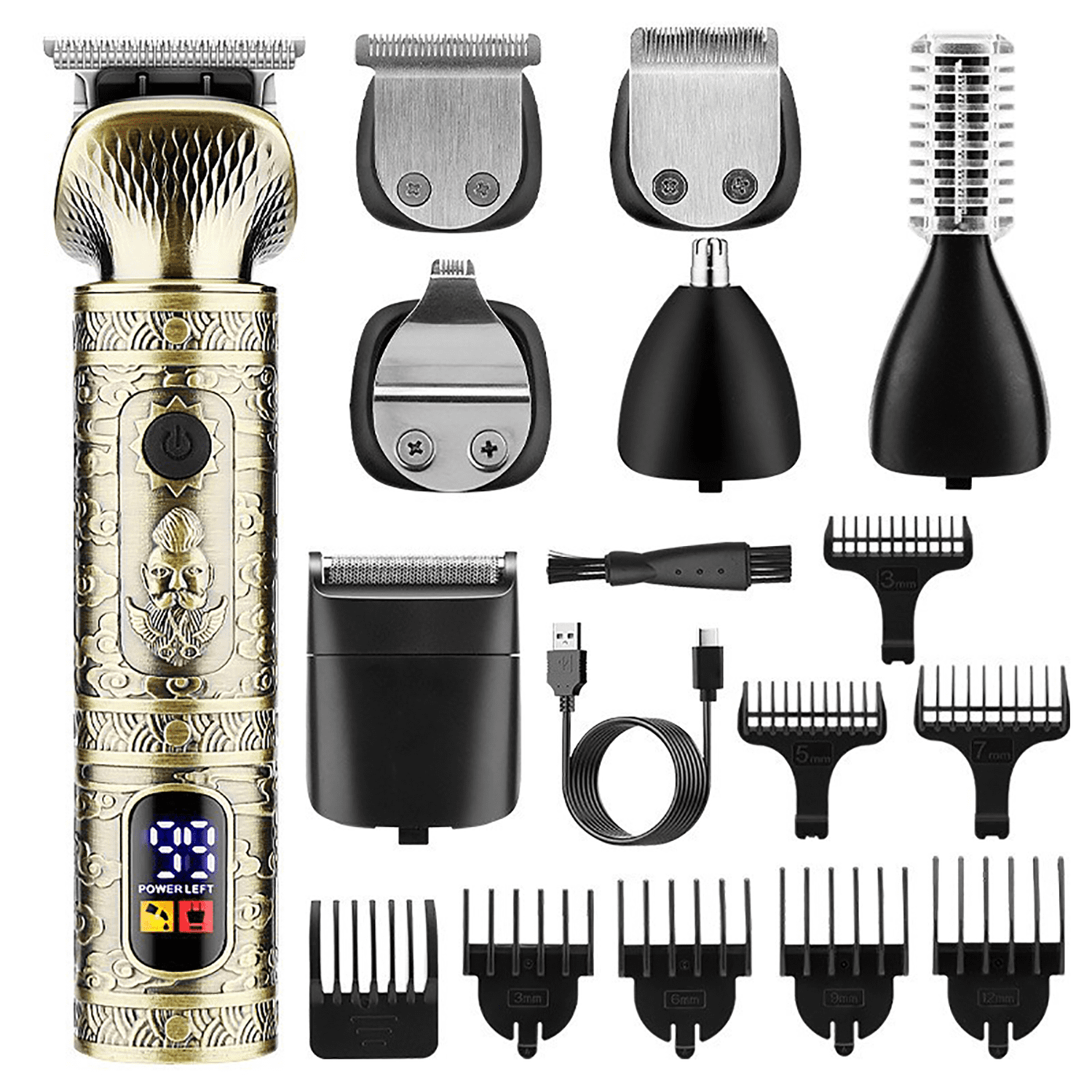 Mugo Beard Trimmer Kit,Professional Hair Clipper Trimmer,Mens Grooming Kit for Nose Ear Body Face Mustache -180 Mins Shaving,Electric Shaver,6 in 1 Beard Grooming Kit