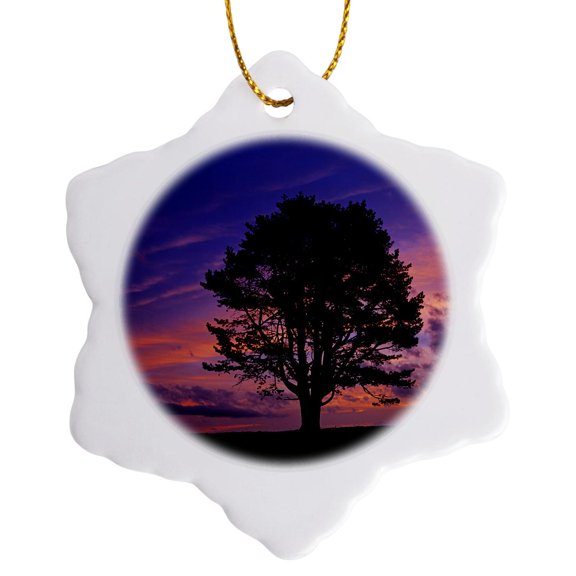 3drose, Mugo Pine Tree, Sunset, Switzerland - Eu29 Rnu0040 - Rolf Nussbaumer, 3 inch Snowflake Porcelain Ornament