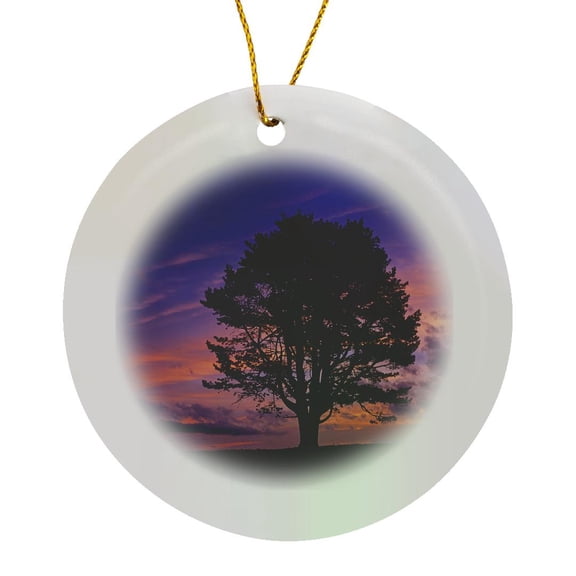 3drose, Mugo Pine Tree, Sunset, Switzerland - Eu29 Rnu0040 - Rolf Nussbaumer, Circle Porcelain Ornament