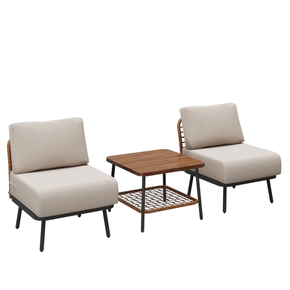 Mugovelo 3-Piece Patio Conversation Sets, Outdoor Sectional Sofa with 2-Tier Coffee Table, Modular Wicker Furniture for Small Balcony, Apartment, Patio