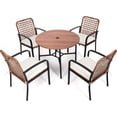 thumbnail image 1 of Mugovelo 5 Pieces Patio Dining Set, Boho Wicker Outdoor Dining Set with Umbrella Hole, Round Rattan Table and 4 Chairs with Cushions for Garden Backyard, 1 of 7