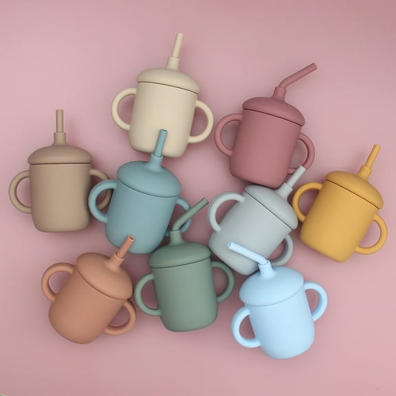 Mugs,Lid Silicone Toddler Cup Spill-proof Cup Handles 2-in-1 Silicone Baby Silicone Baby Cups Light