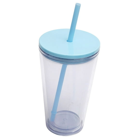 Mugs, Tyeign Acrylic Tumbler with Lid - 16Oz Insulated Clear Cup, Iced Coffee Tea Reusable, Premium Double Wall, Portable Design Water Bottles Water Cup Dispenser Water Cup Glass Straws Blue