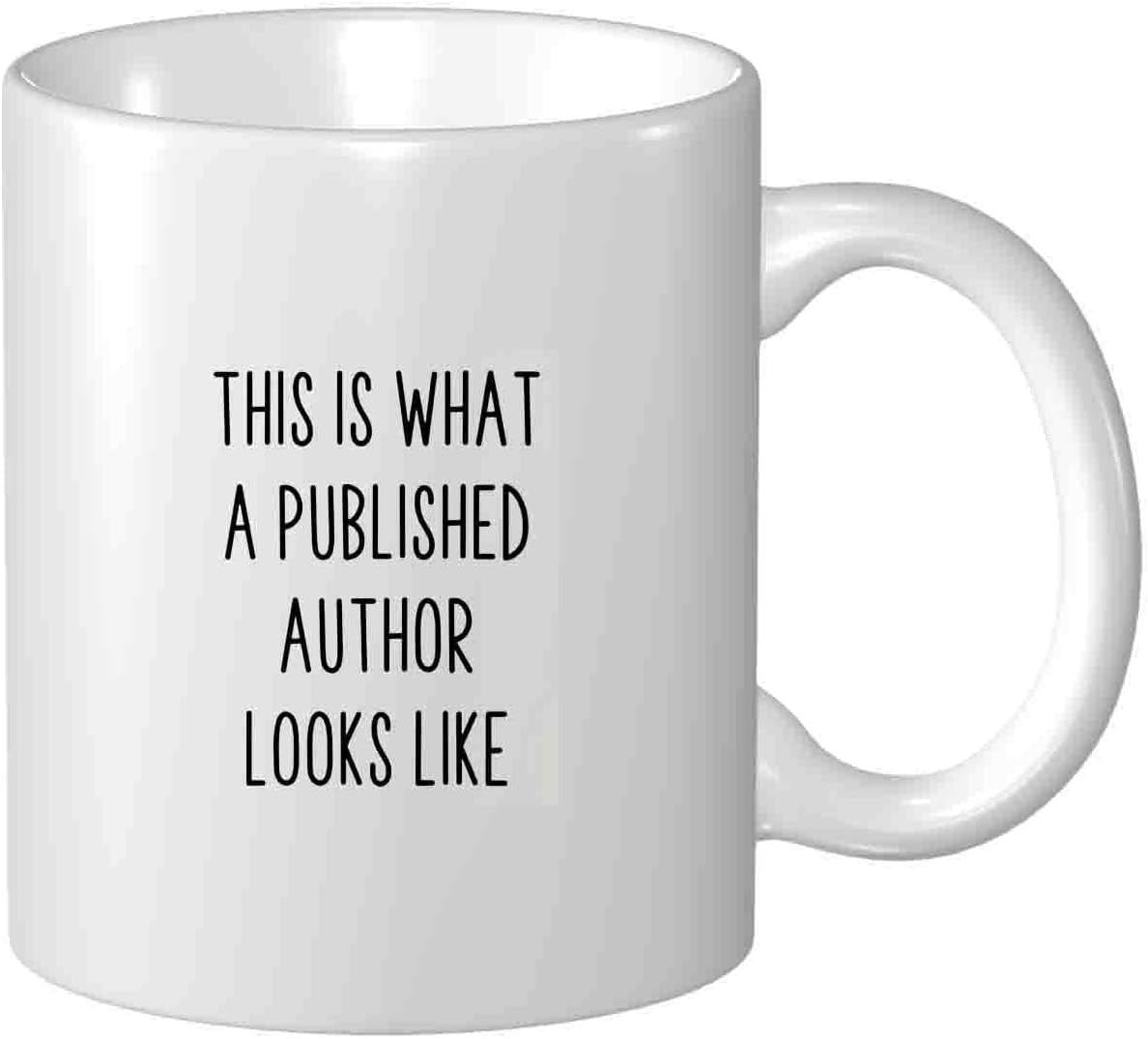 White Ceramic Mug with Black Handle and Inner for Authors