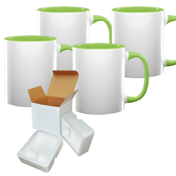 Mugsie 4 Pcs 11OZ Light Green Inside & Handle Sublimation Mugs With Foam Support Boxes